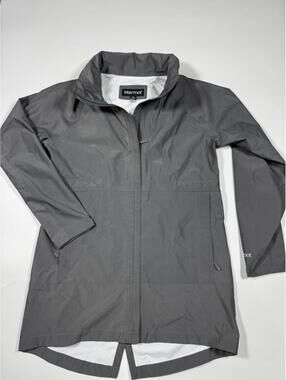 Marmot Womens M Gray Long Rain Jacket Hooded Waterproof Coat